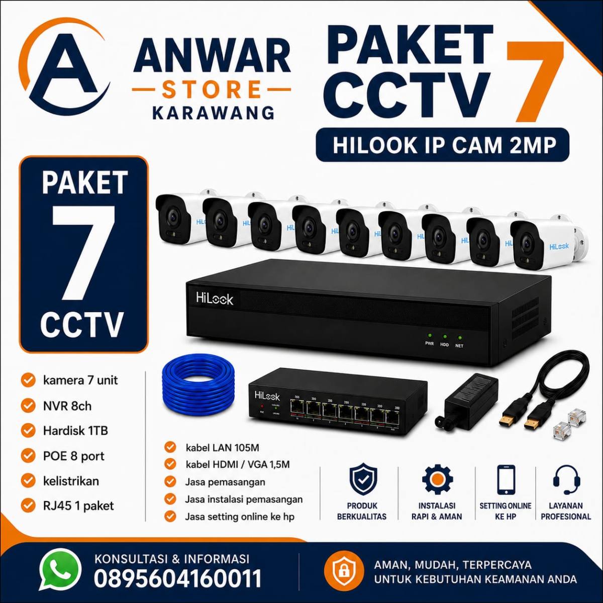 PAKET 7 CAM CCTV HILOOK IP CAM 2MP
